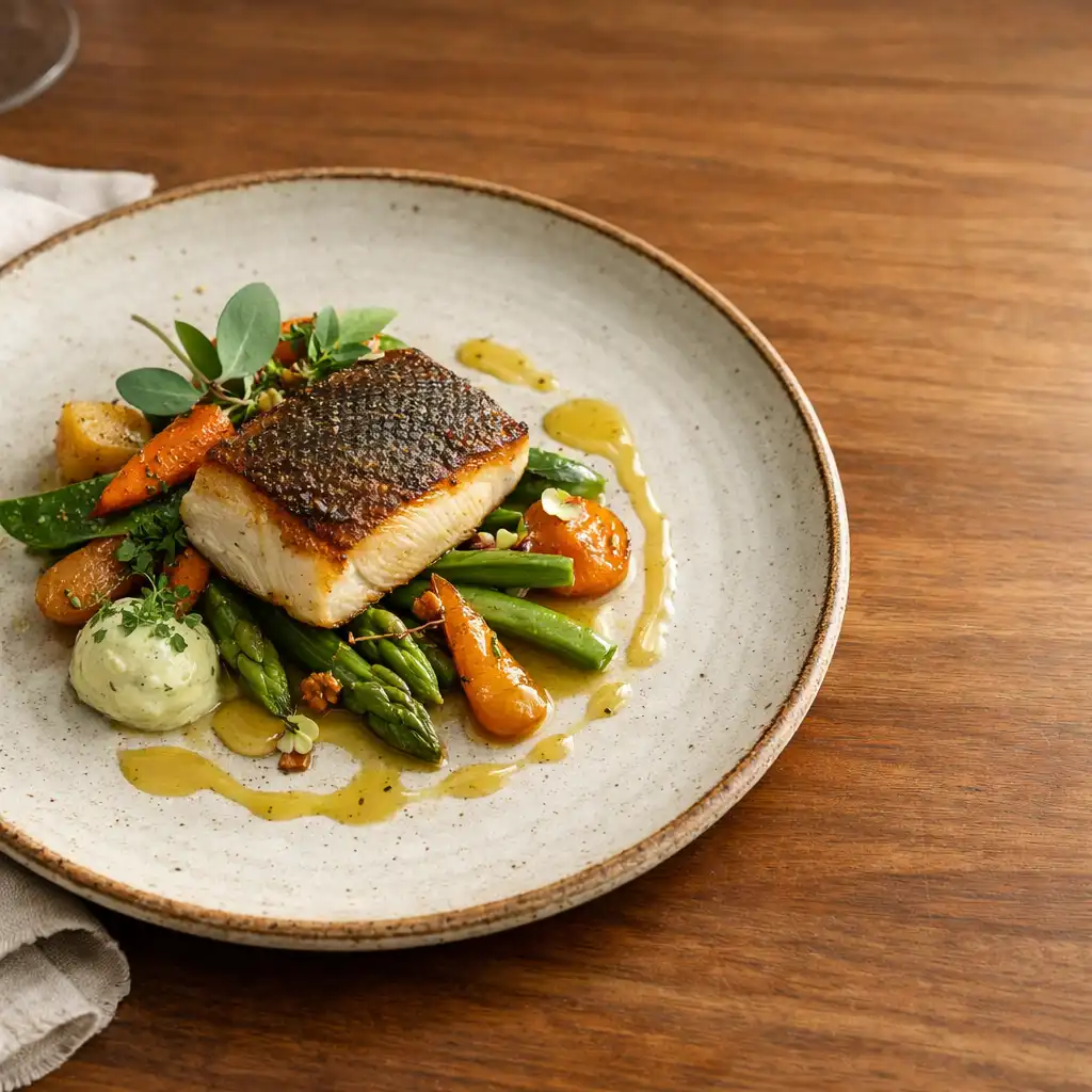 Contemporary plated dish on a warm timber table at NAXSOL ENTERPRISES LTD